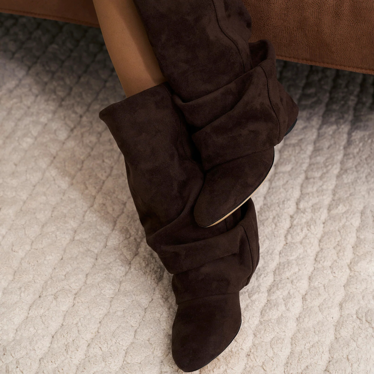 Slouchy Suede Low Boots New York - Brązowy