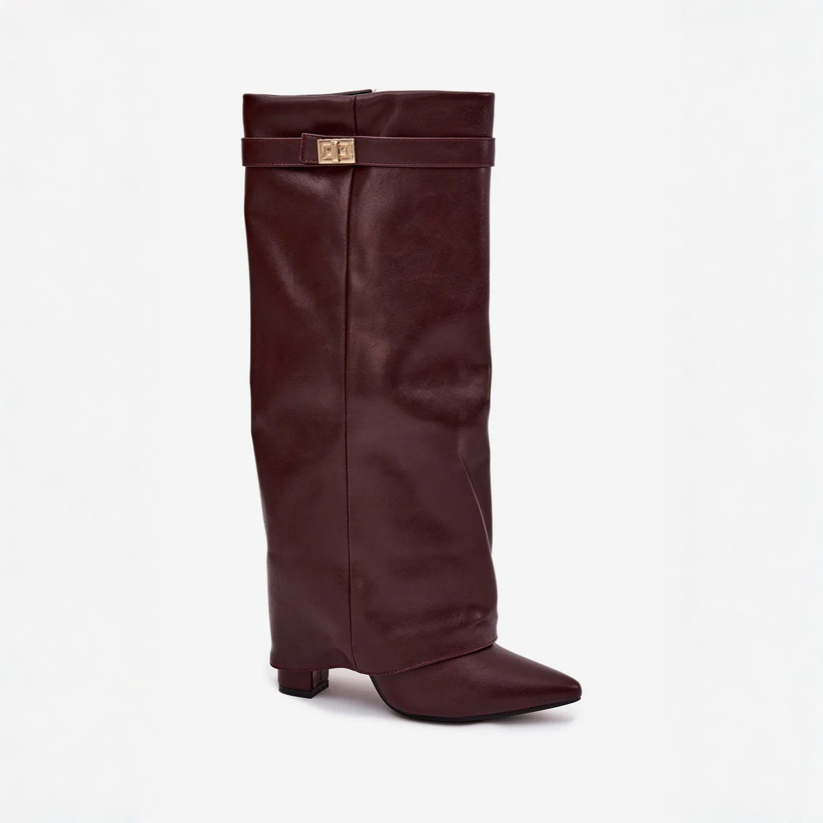 Slouchy Leather High Boots New York - Burgundia