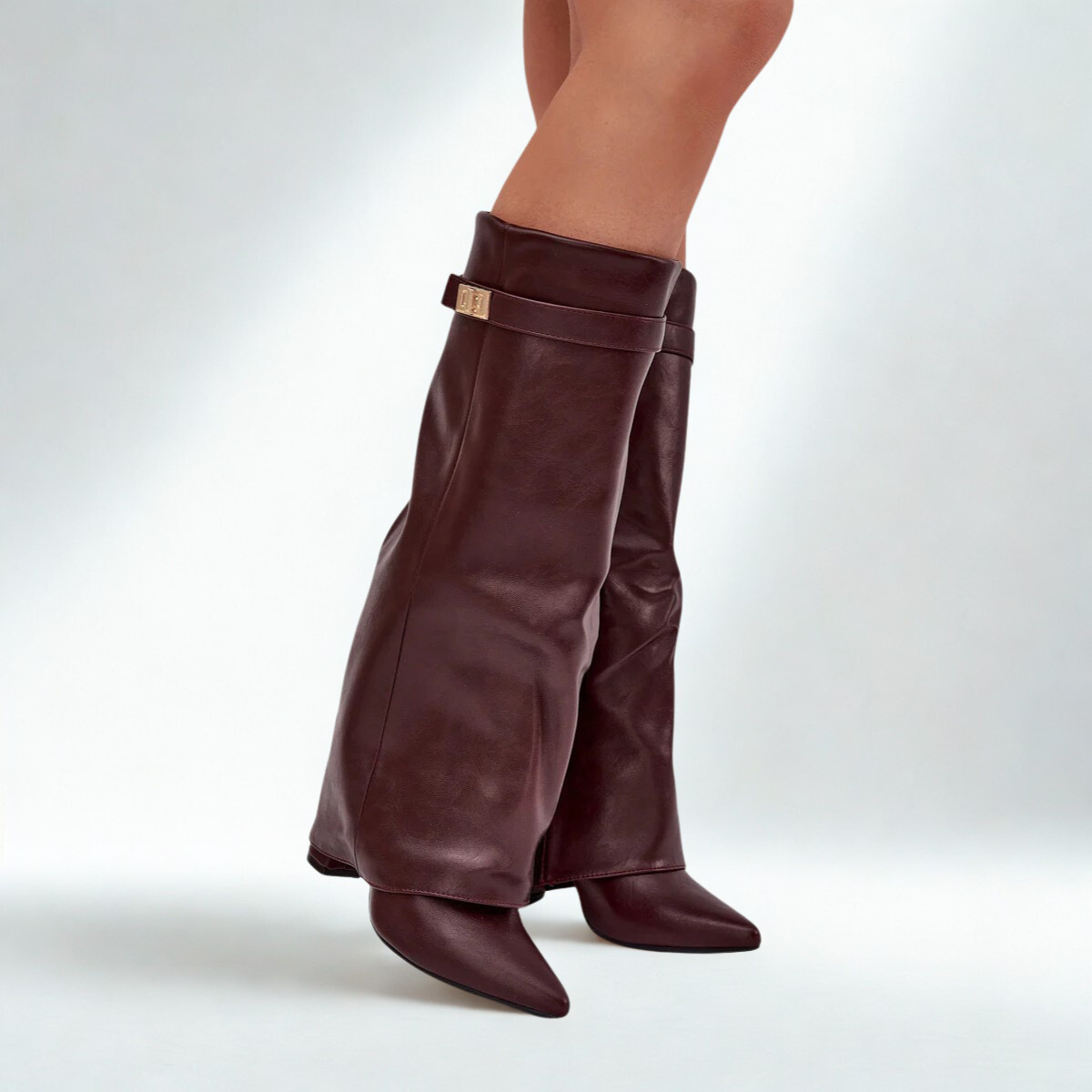 Slouchy Leather High Boots New York - Burgundia