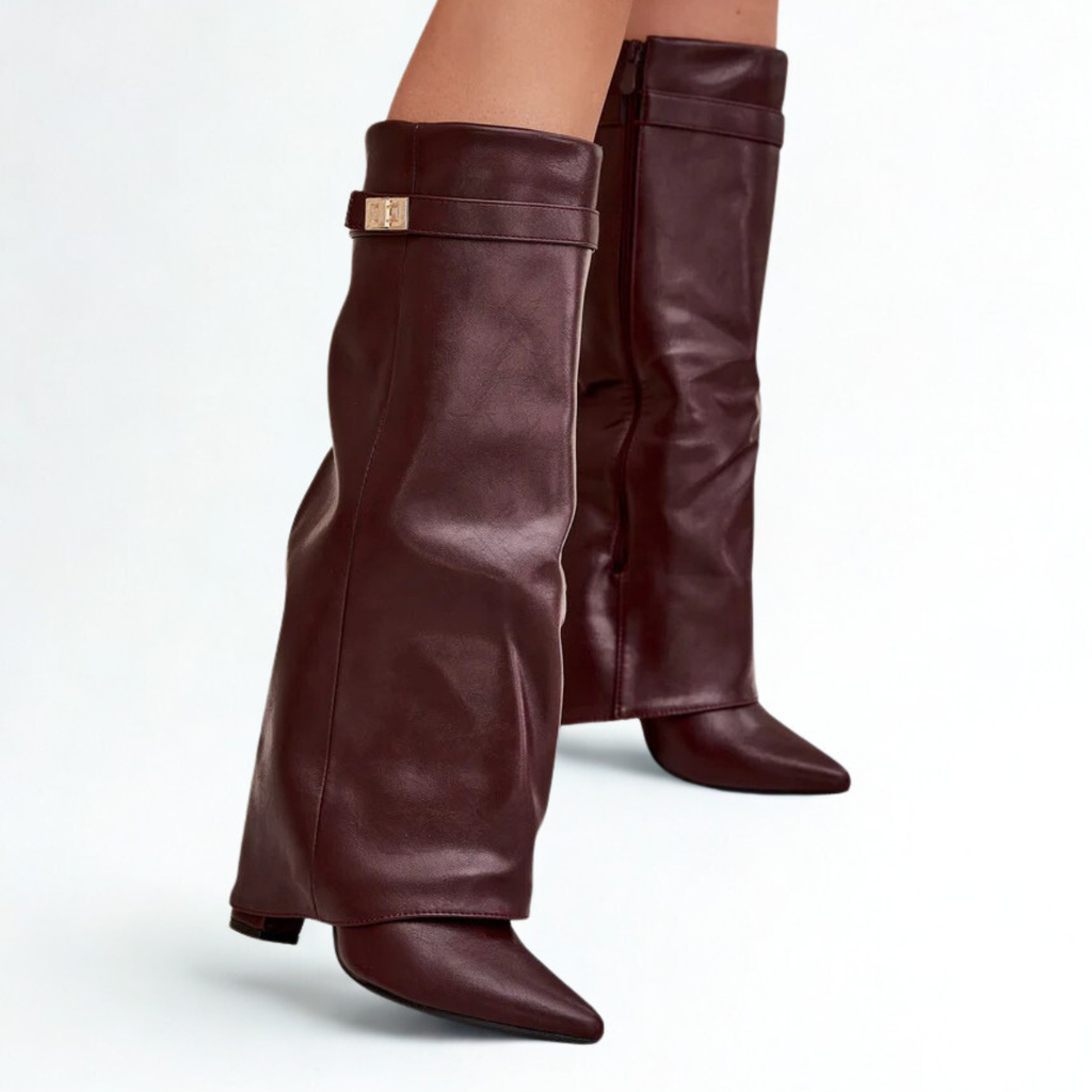 Slouchy Leather High Boots New York - Burgundia
