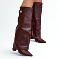 Slouchy Leather High Boots New York - Burgundia