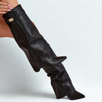 Slouchy Leather High Boots New York - Czarny