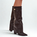 Slouchy Leather High Boots New York - Brązowy