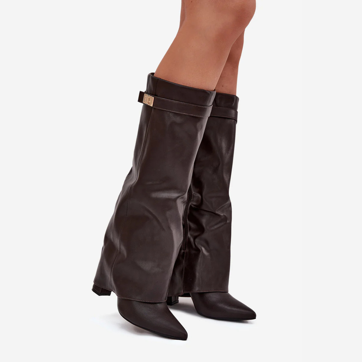 Slouchy Leather High Boots New York - Brązowy