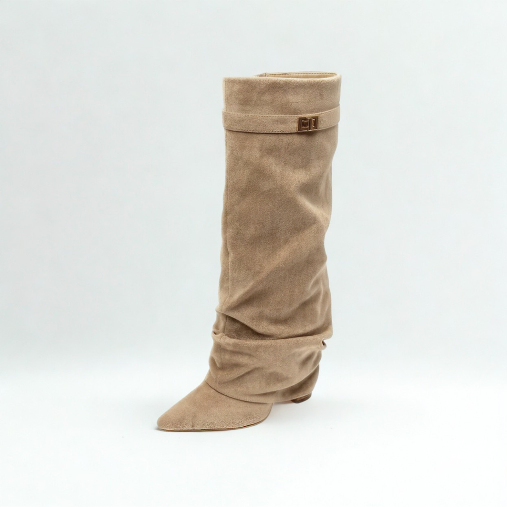 Slouchy Suede High Boots New York - Beżowe