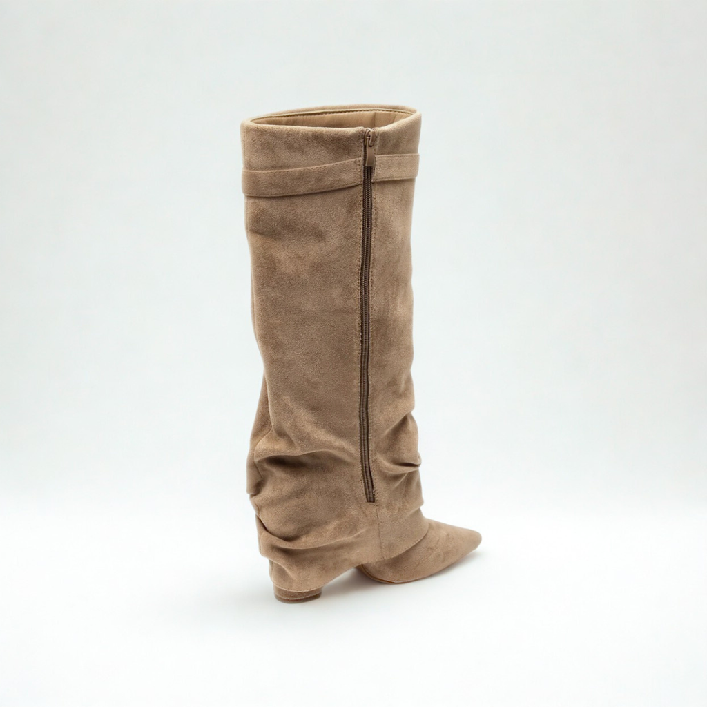 Slouchy Suede High Boots New York - Beżowe