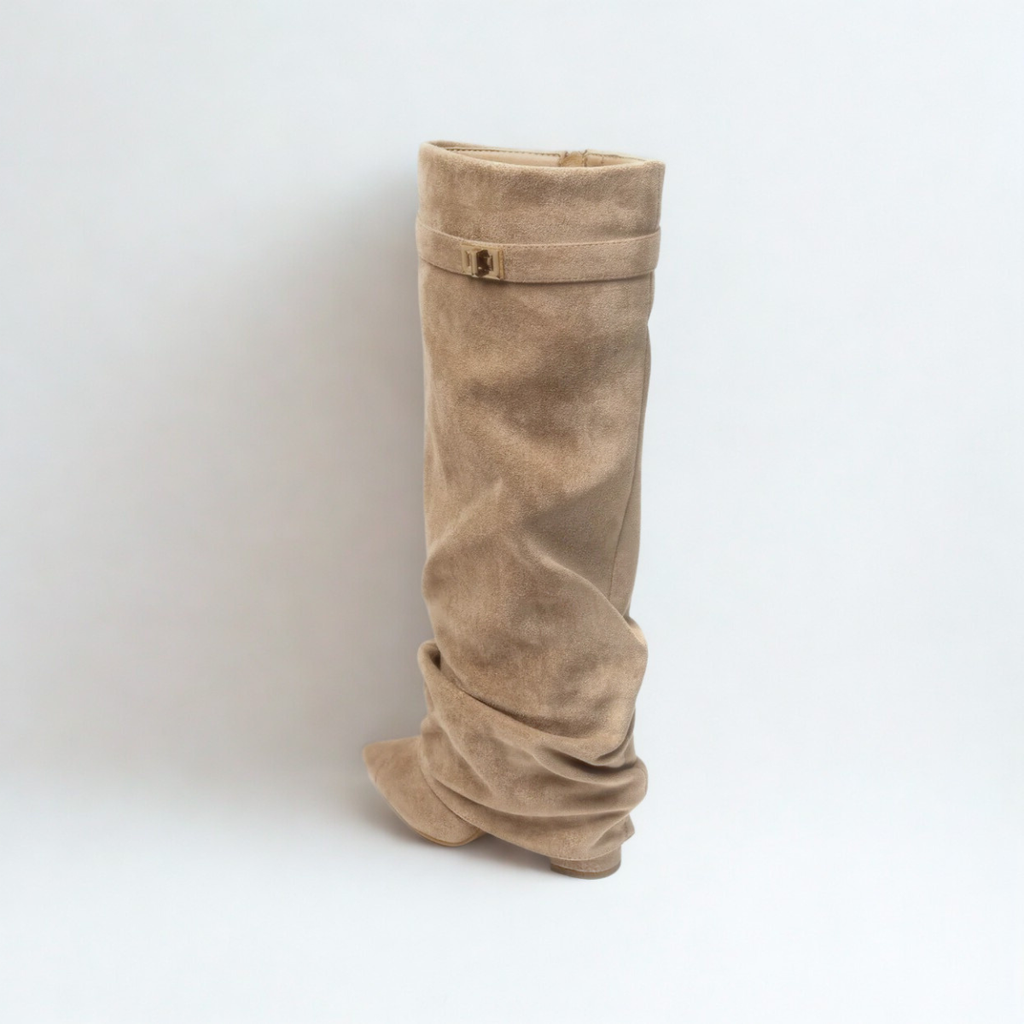 Slouchy Suede High Boots New York - Beżowe