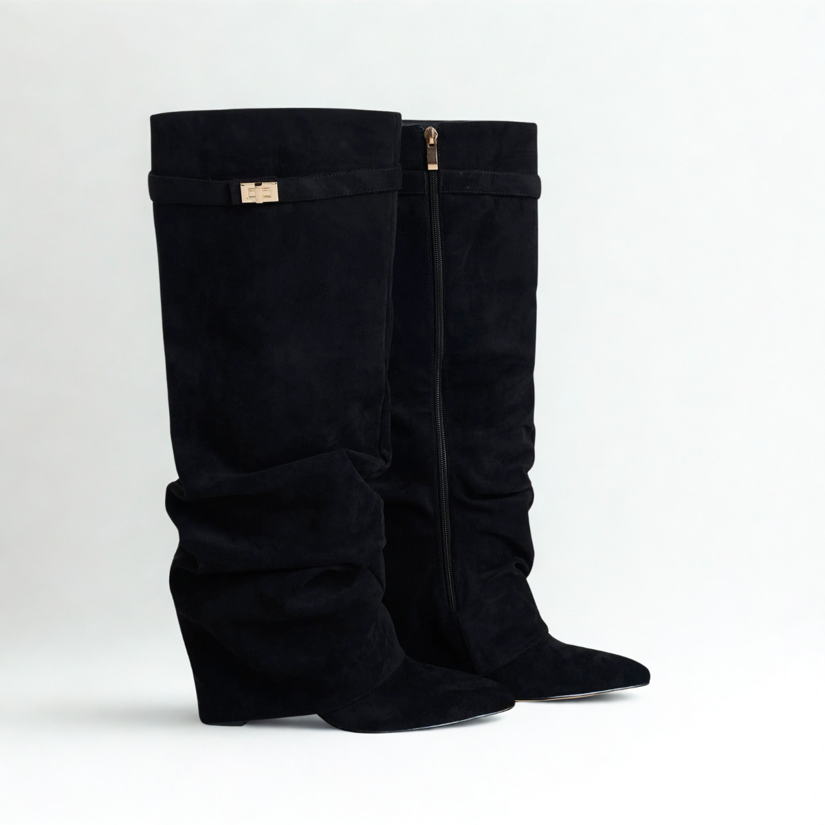 Slouchy Suede High Boots New York - Czarny