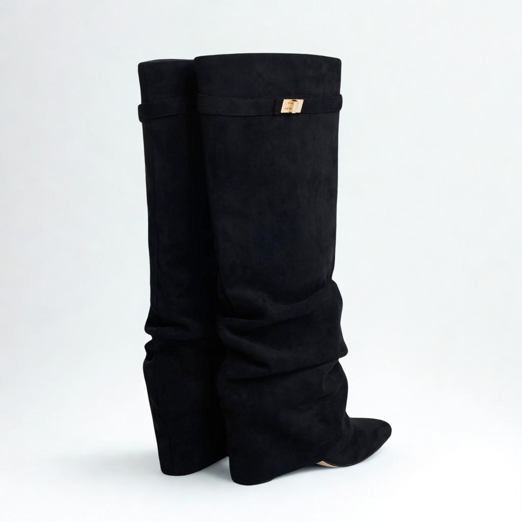 Slouchy Suede High Boots New York - Czarny