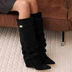 Slouchy Suede High Boots New York - Czarny
