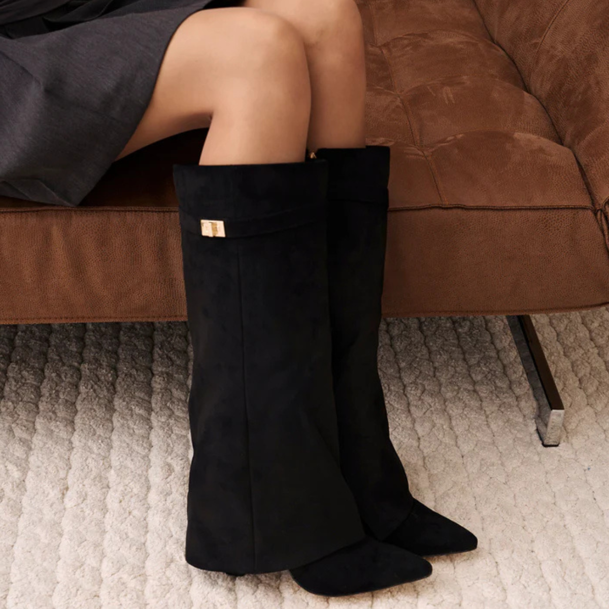 Slouchy Suede High Boots New York - Czarny