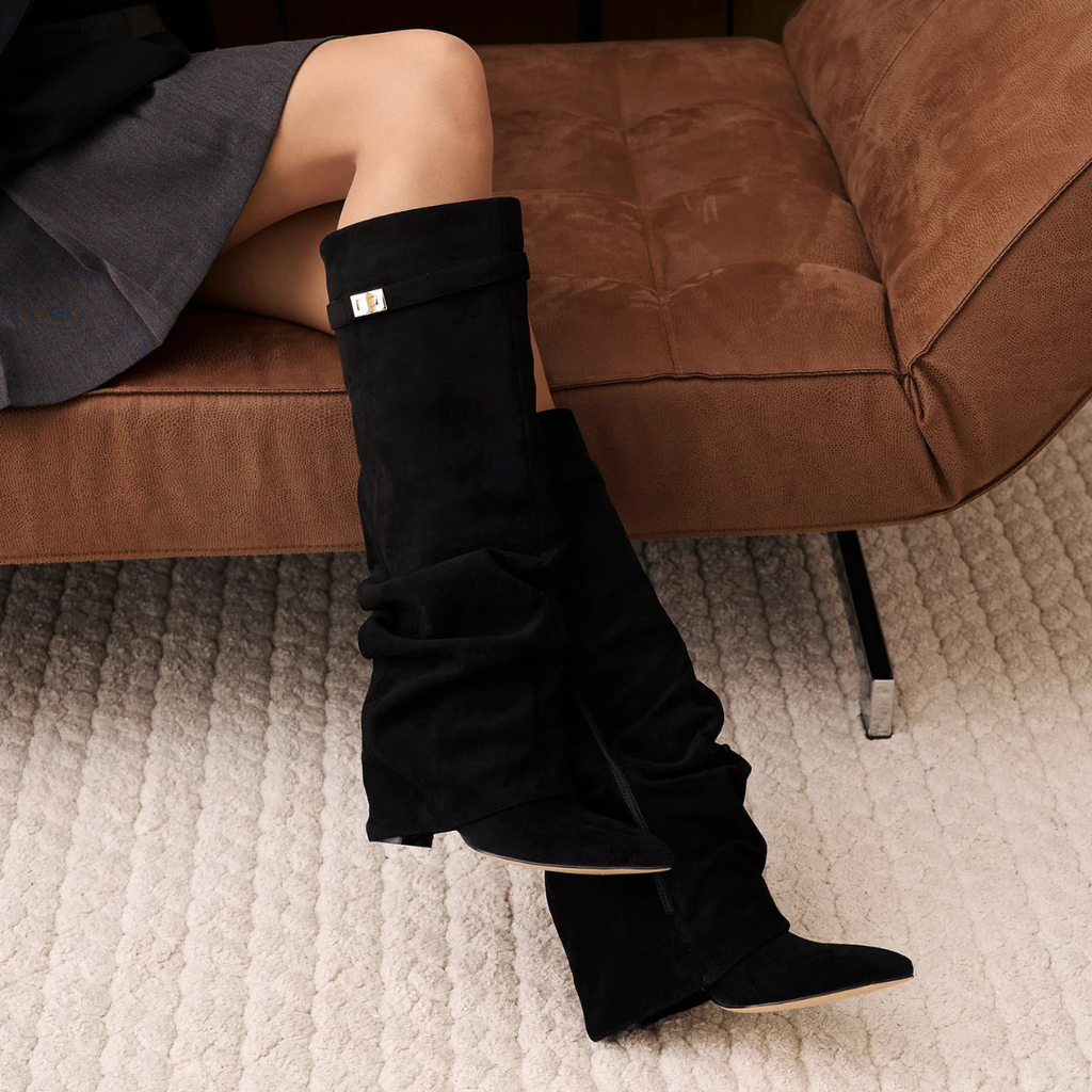 Slouchy Suede High Boots New York - Czarny