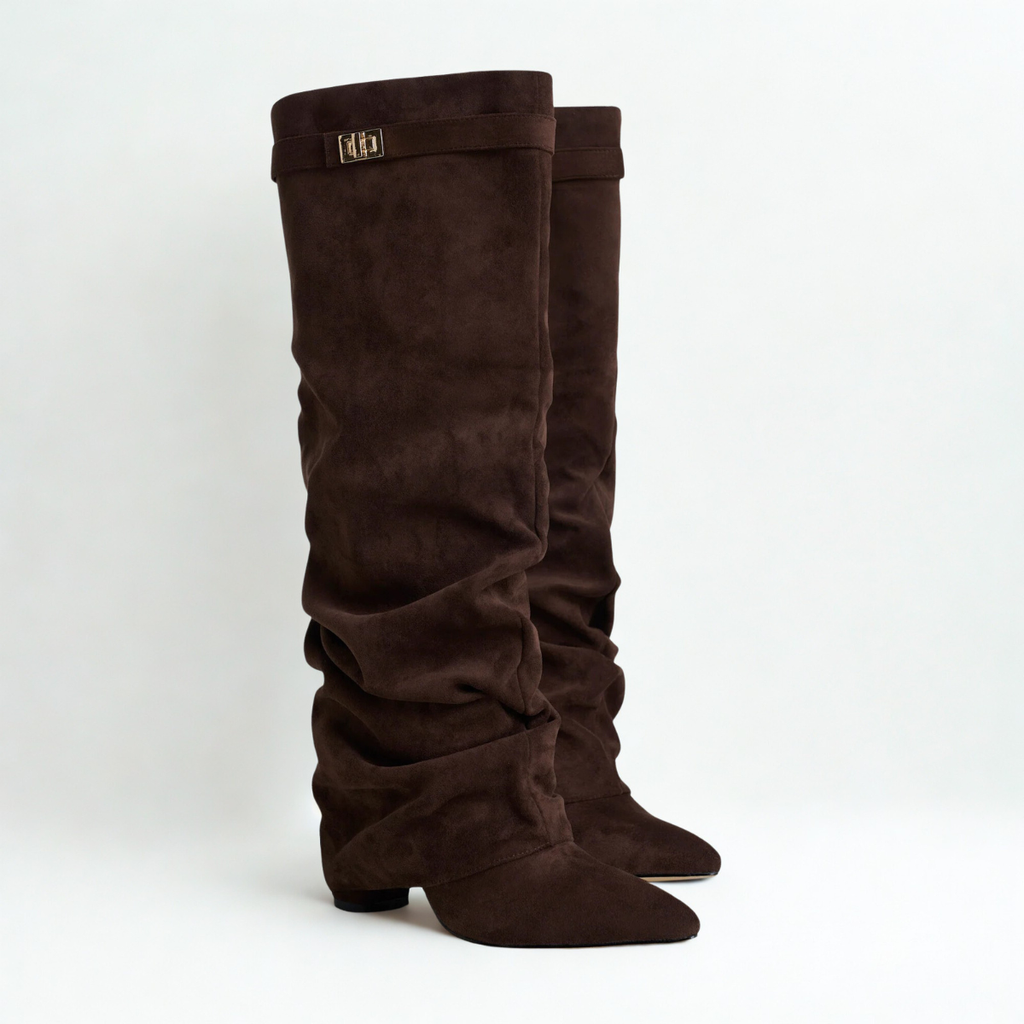 Slouchy Suede High Boots New York - Brązowy