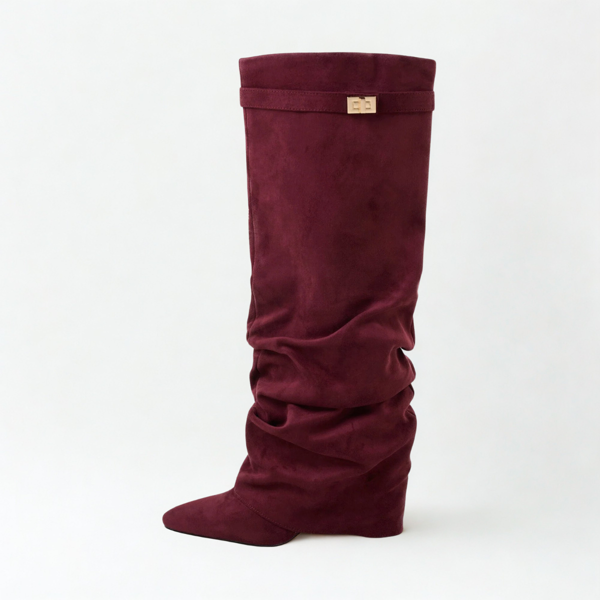 Slouchy Suede High Boots New York - Burgundia