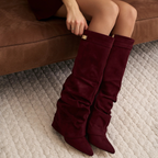 Slouchy Suede High Boots New York - Burgundia